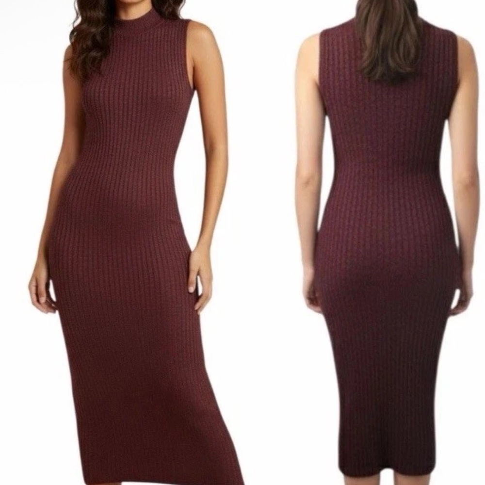 House of Harlow 1960 Sleeveless Ribbed Knit Midi Dress Maroon Size Large